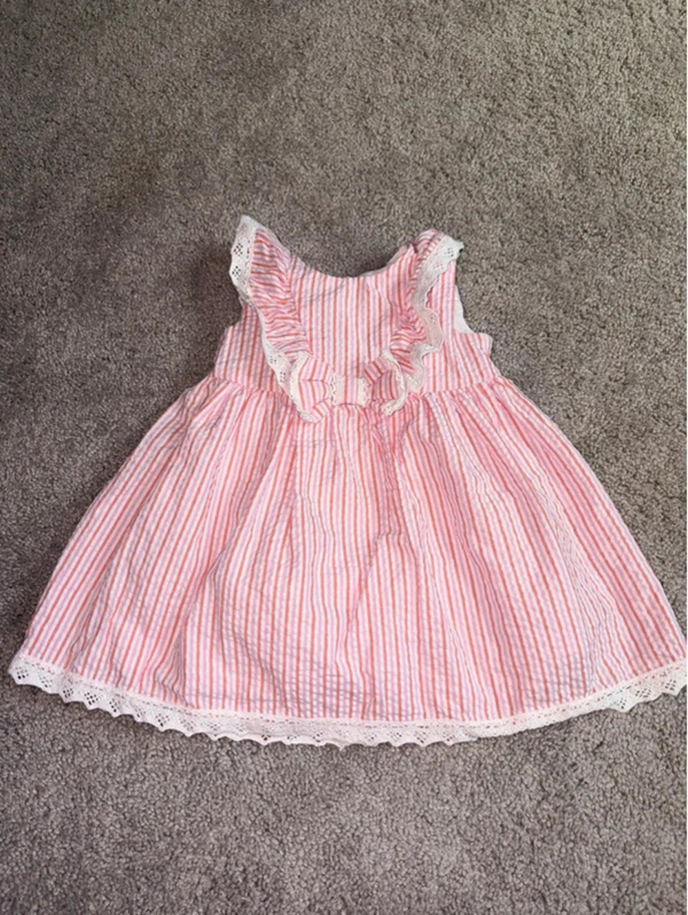Bonnie Baby Pink Orange White Striped Dress with Lace | 3-6 Months